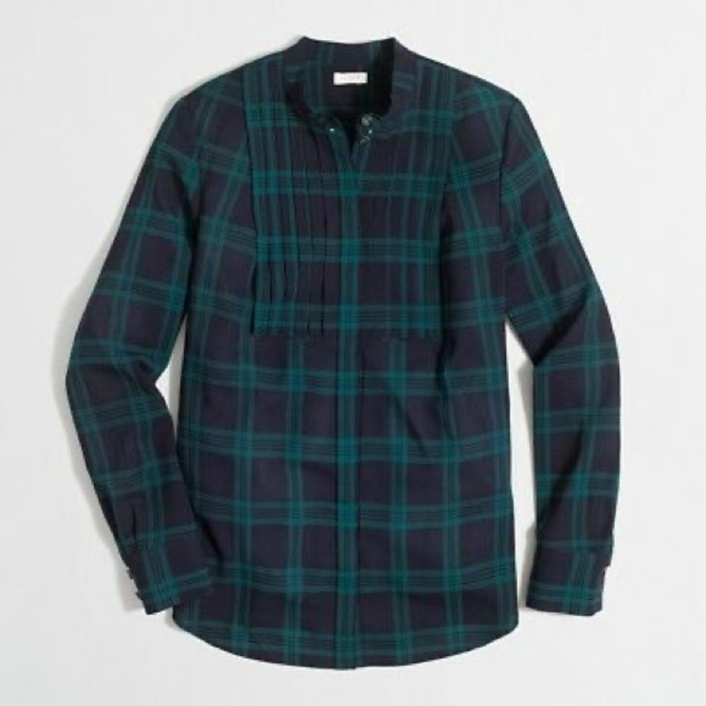 J. Crew Factory Tuxedo Drapey Plaid Shirt Small